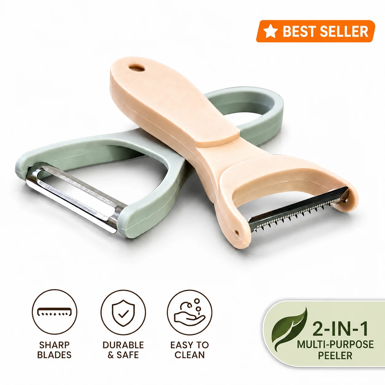 2-in-1 Multi-Purpose Vegetable & Fruit Peeler | Stainless Steel Serrated & Straight Blade Peeler | Potato, Carrot, Cucumber & Fruit Peeler | Ergonomic Kitchen Peeling Tool. (Colors & Design May Vary)