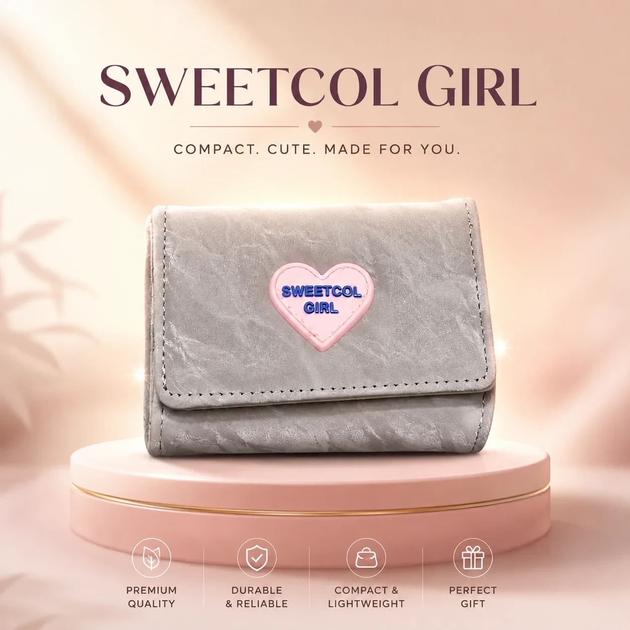 Sweetcol Girl Mini Wallet for Women & Girls – Cute Compact PU Leather Wallet with Card Slots, Coin & Cash Compartments, Lightweight Travel Purse – Pink. (Colors & Design May Vary)