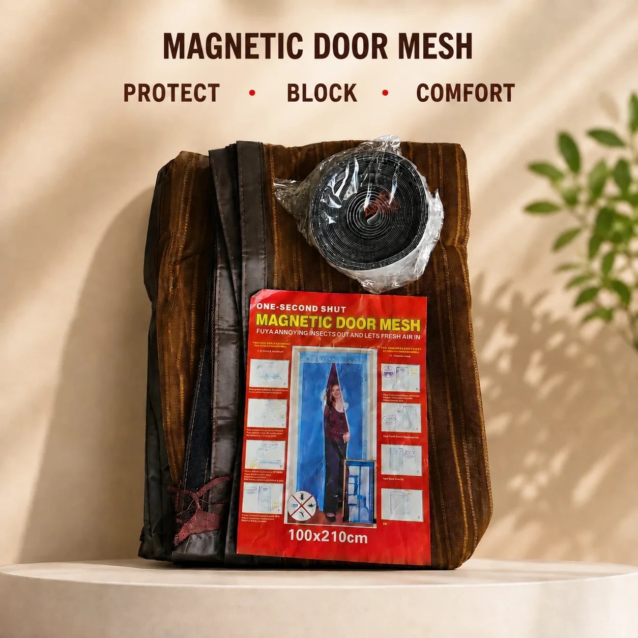 Magnetic Door Mesh Screen 100 x 210 cm | Hands-Free Auto Close Insect Screen Door - Strong Magnetic Seal, Fresh Air Flow & Easy Installation for Home. (Colors & Design May Vary)