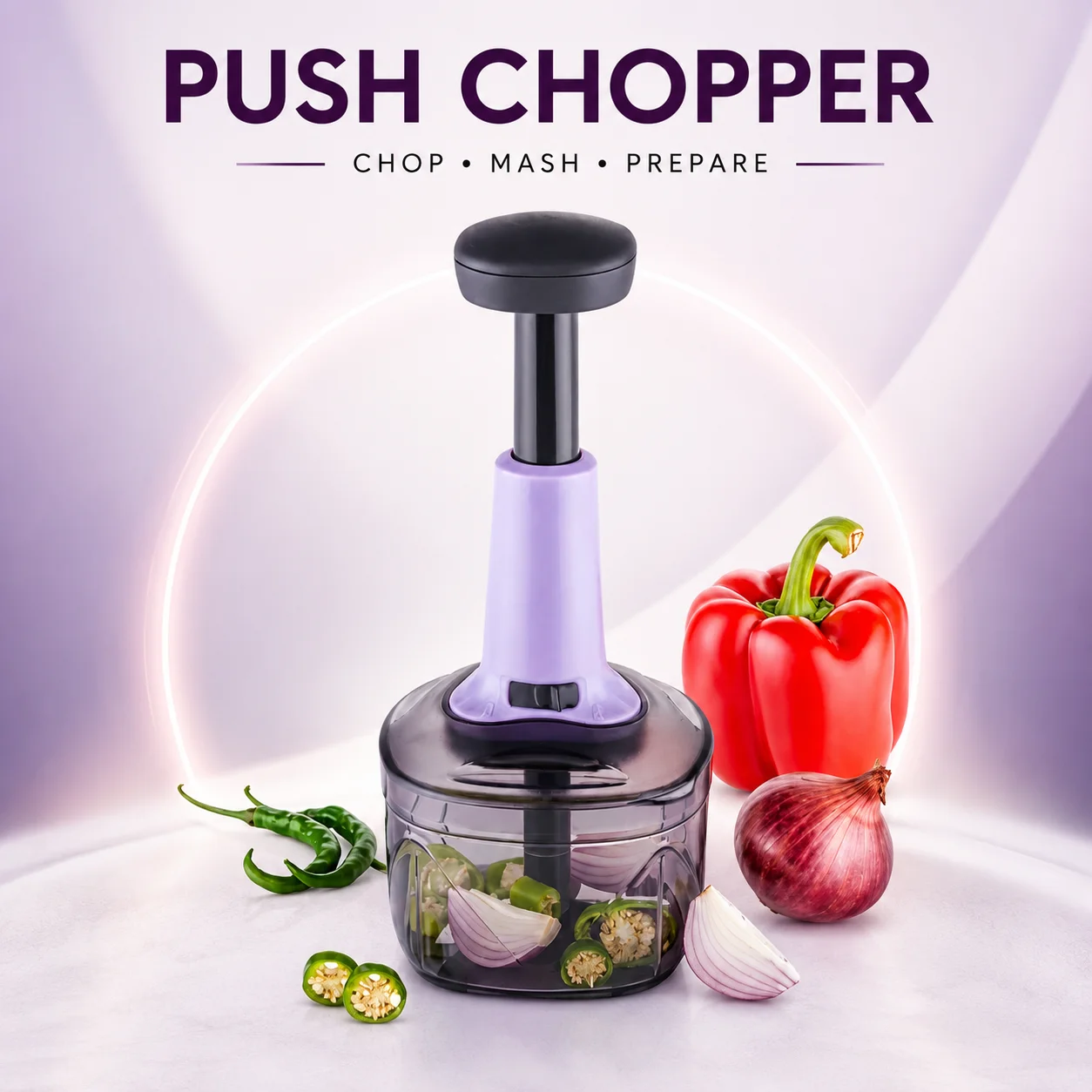 700ml Manual Push Chopper with Stainless Steel Blades | Easy Push Vegetable & Onion Cutter | Food Chopper for Garlic, Chilli, Herbs & Kitchen Prep. (Colors & Design May Vary)