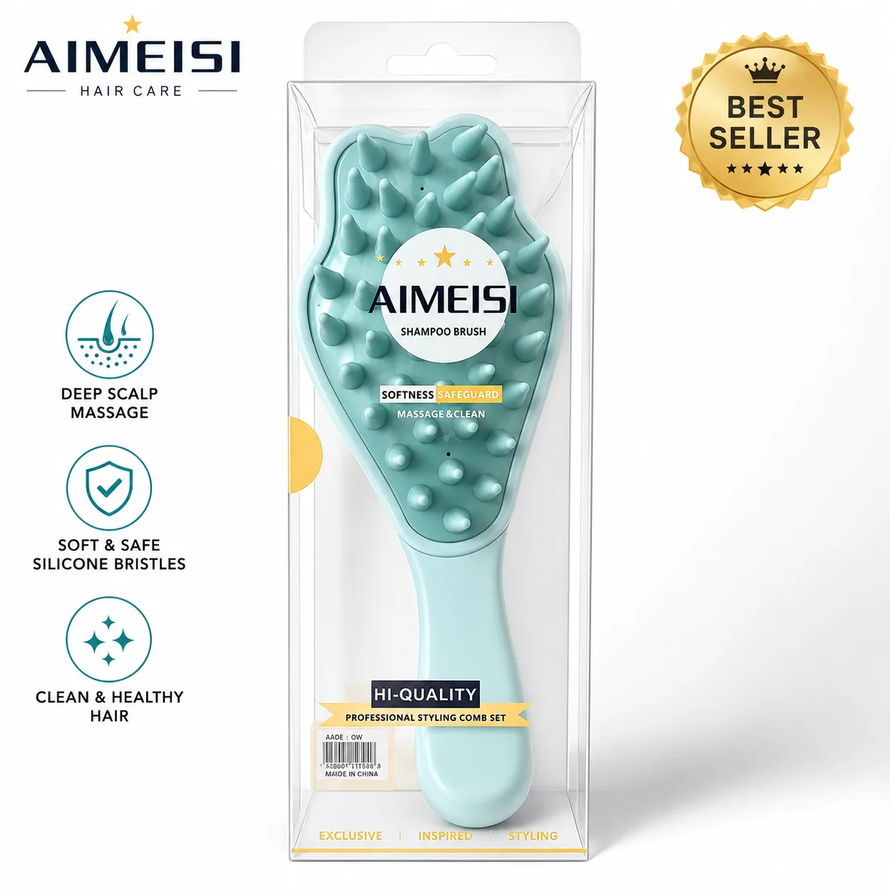 AIMEISI Shampoo Brush | Soft Silicone Scalp Massager & Shampoo Brush for Deep Hair & Scalp Cleansing | Ergonomic Hair Wash Brush for Women, Men & All Hair Types. (Colors & Design May Vary)