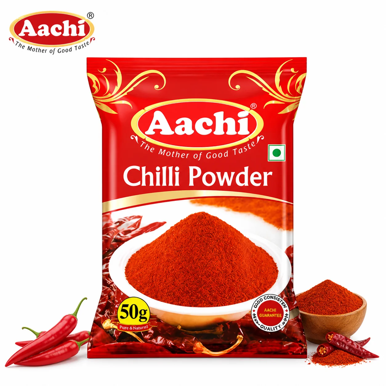 Aachi Chilli Powder 50G | Pure & Natural Red Chilli Powder for Curries, Gravies & Masalas | Extra Hot, Rich Colour & Authentic Indian Spice