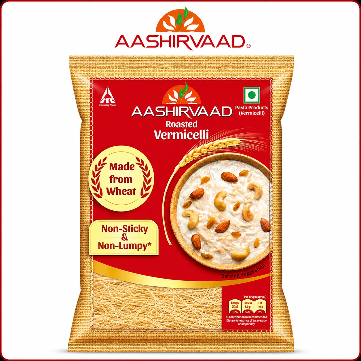 Aashirvaad Roasted Vermicelli 180G | Non-Sticky Wheat Vermicelli for Kheer, Upma & Payasam | Quick Healthy Breakfast & Dessert Option