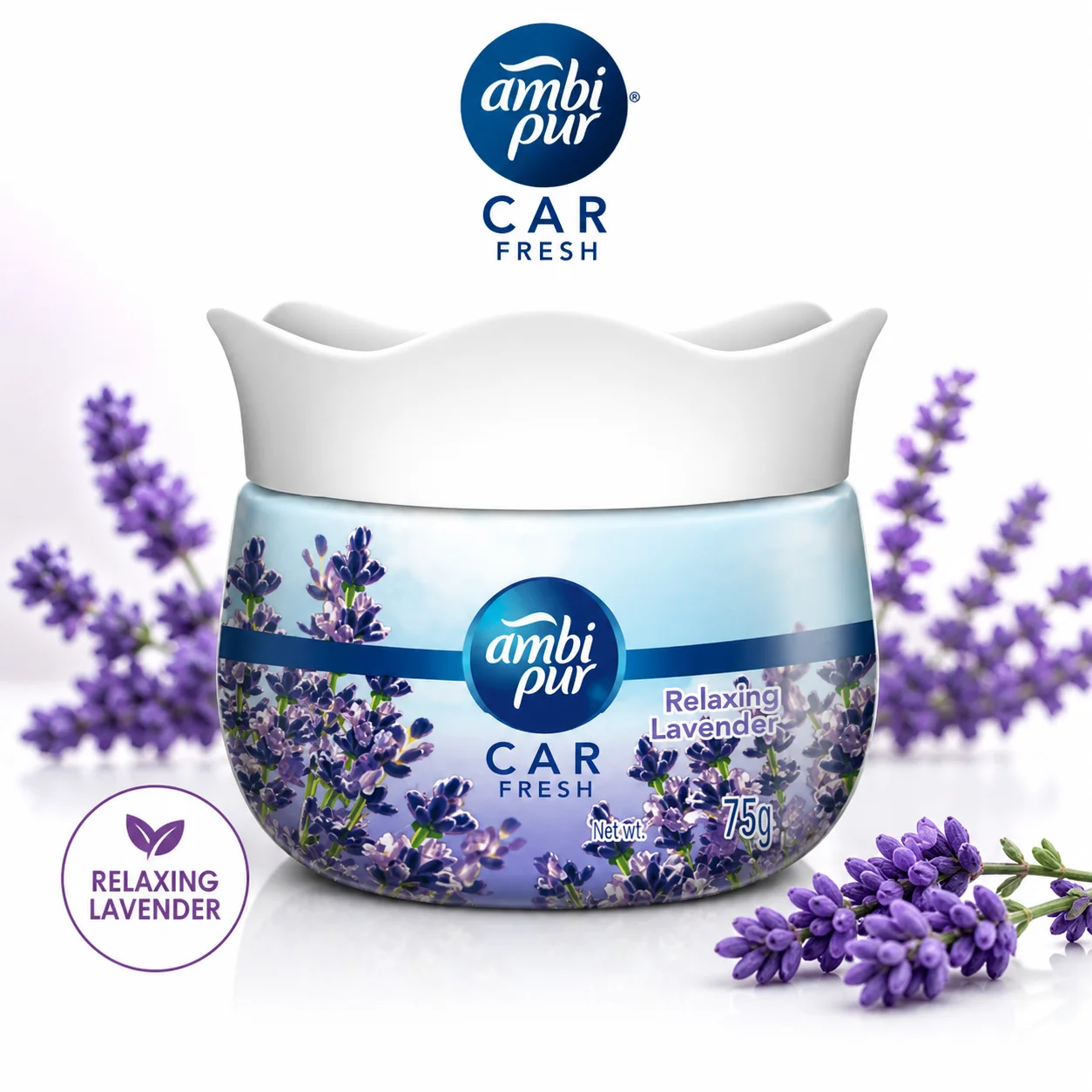 Ambi Pur Car Fresh Relaxing Lavender 75g | Long-Lasting Car Air Freshener Gel | Odor Eliminator for Cars, Travel & Daily Commute