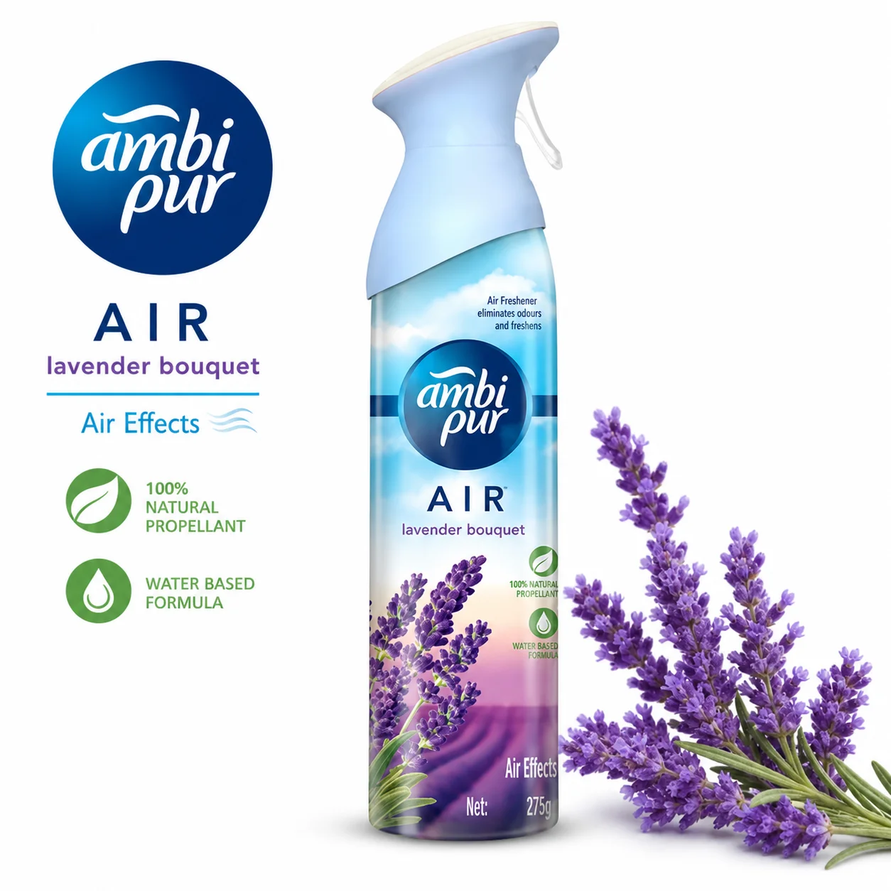 Ambipur Air Lavender Bouquet Spray 275G | Long-Lasting Freshness, Odor Eliminator & Relaxing Room Fragrance for Home & Office