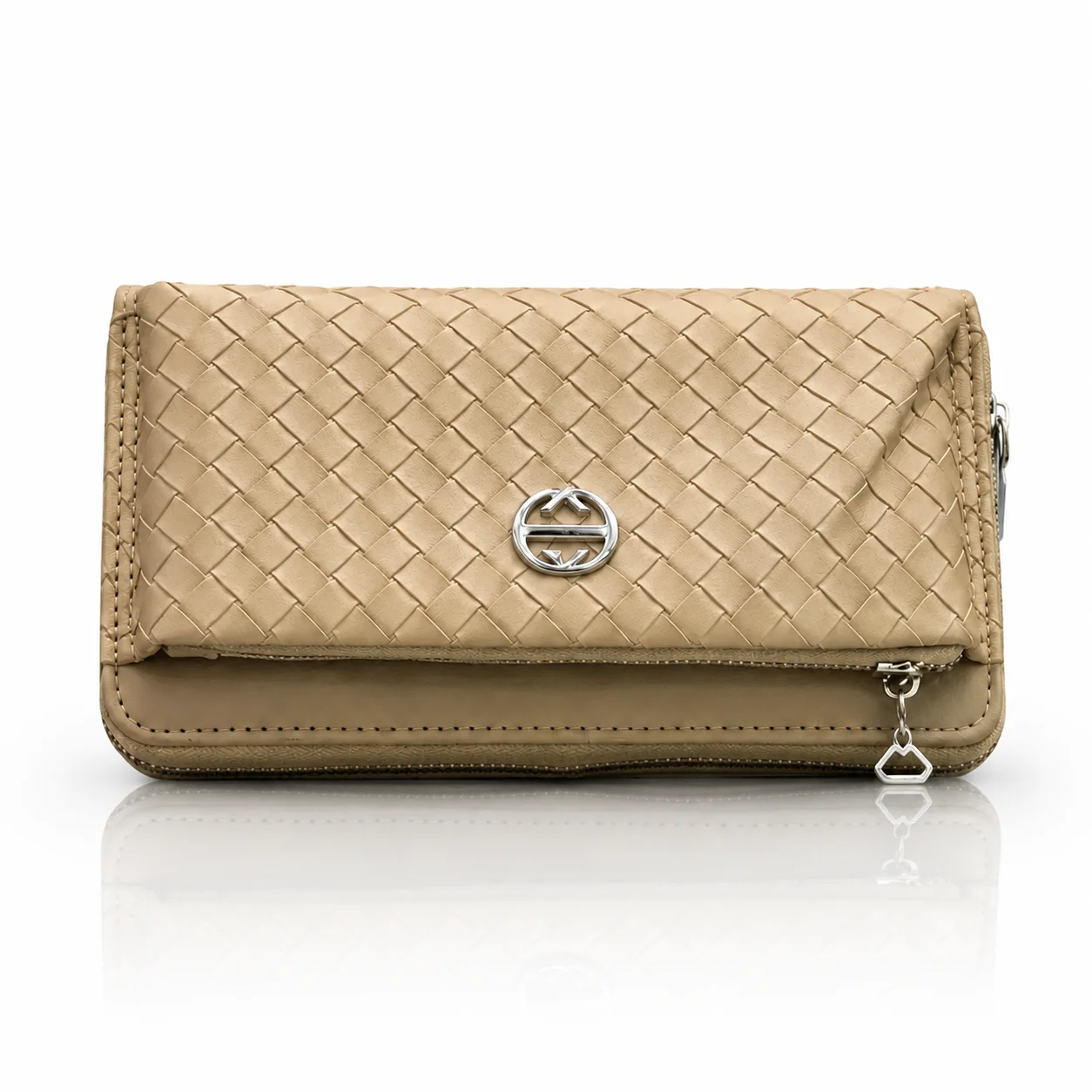 Elegant Woven Women’s Clutch Wallet | Premium Leather Purse with Zipper & Flap | Stylish Organizer Hand Wallet for Ladies, Travel & Daily Use