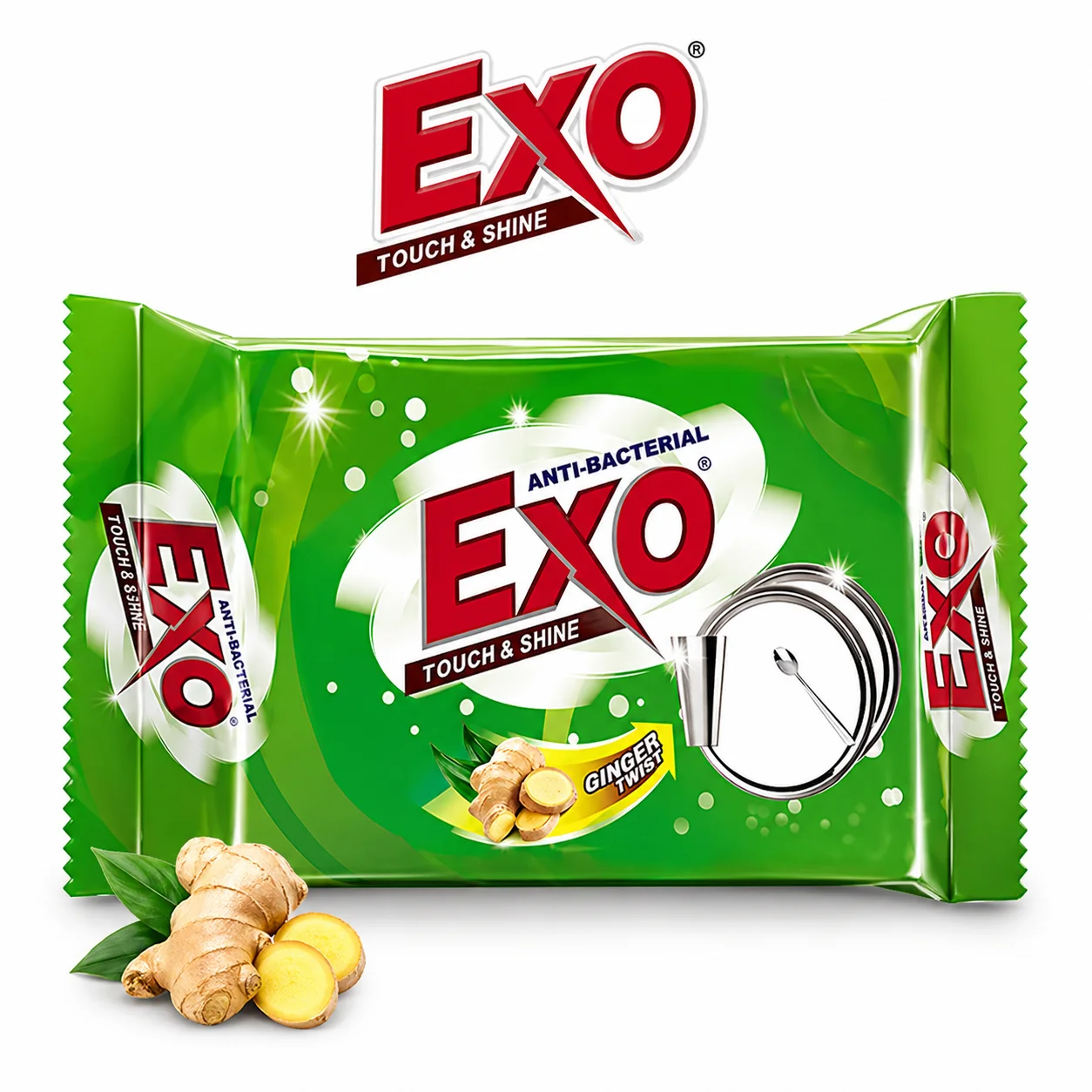 Exo Ginger Twist Dishwash Bar 250g | Tough Grease Cleaning & Fresh Ginger Fragrance | Long-Lasting Kitchen Cleaning Soap for Utensils