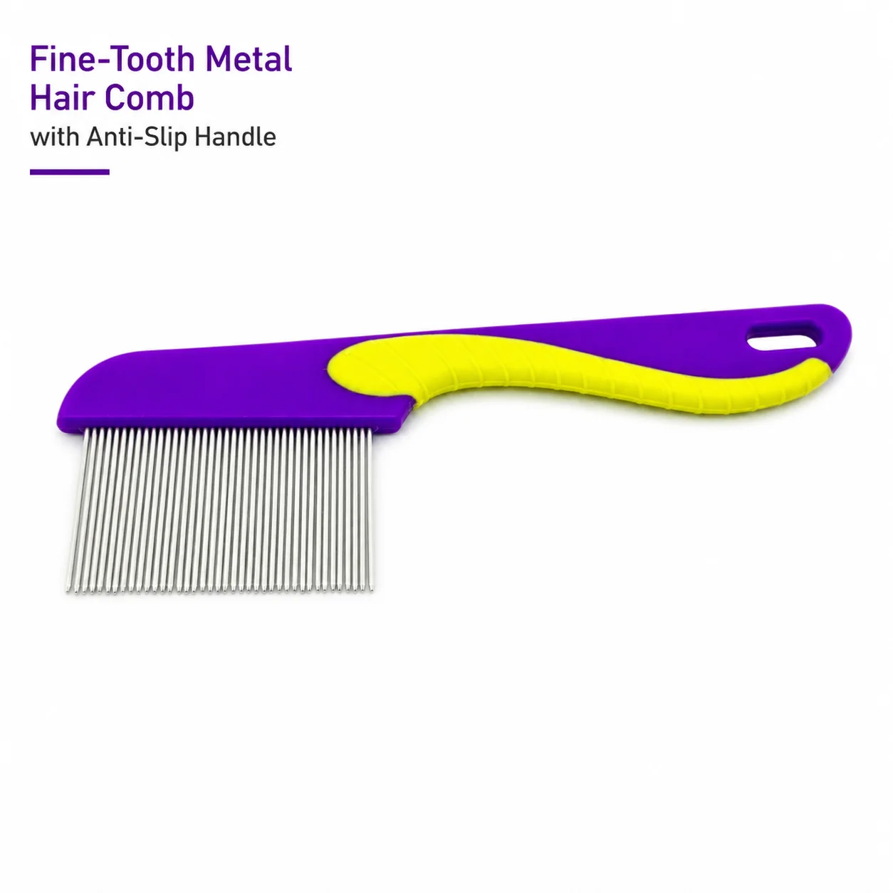 Fine-Tooth Metal Hair Comb with Anti-Slip Handle | Professional Detangling, Lice Removal & Beard Grooming Comb for All Hair Types