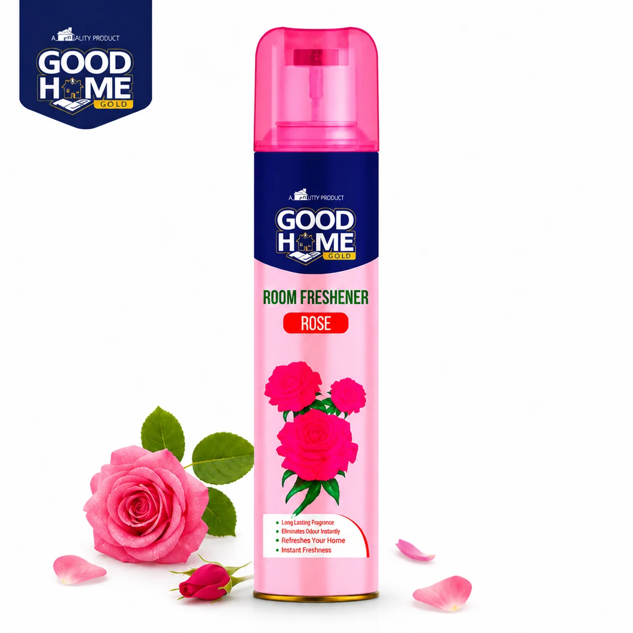 Good Home Rose Room Freshener Spray 130g | Long-Lasting Floral Fragrance & Odor Eliminator | Instant Air Refresh for Home, Office & Bathroom
