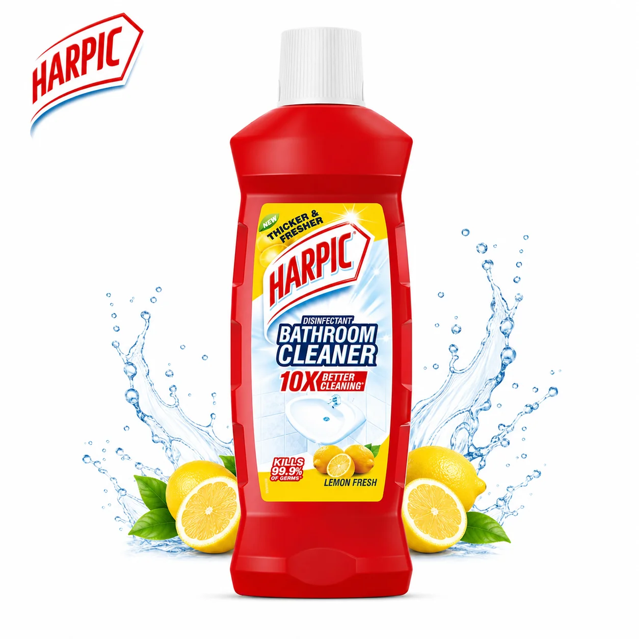 Harpic Lemon Fresh Bathroom Cleaner 500ml | 10X Deep Cleaning & Germ Kill | Removes Limescale, Stains & Leaves Sparkling Fresh Surfaces