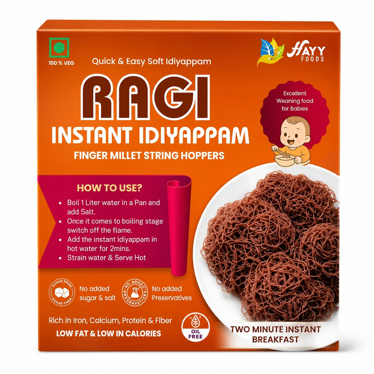 Hayy Foods Ragi Instant Idiyappam – Finger Millet String Hoppers | Healthy 2-Minute Breakfast