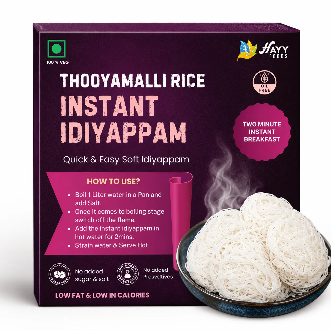 Hayy Foods Thooyamalli Rice Instant Idiyappam – Quick & Easy 2-Minute Healthy Breakfast
