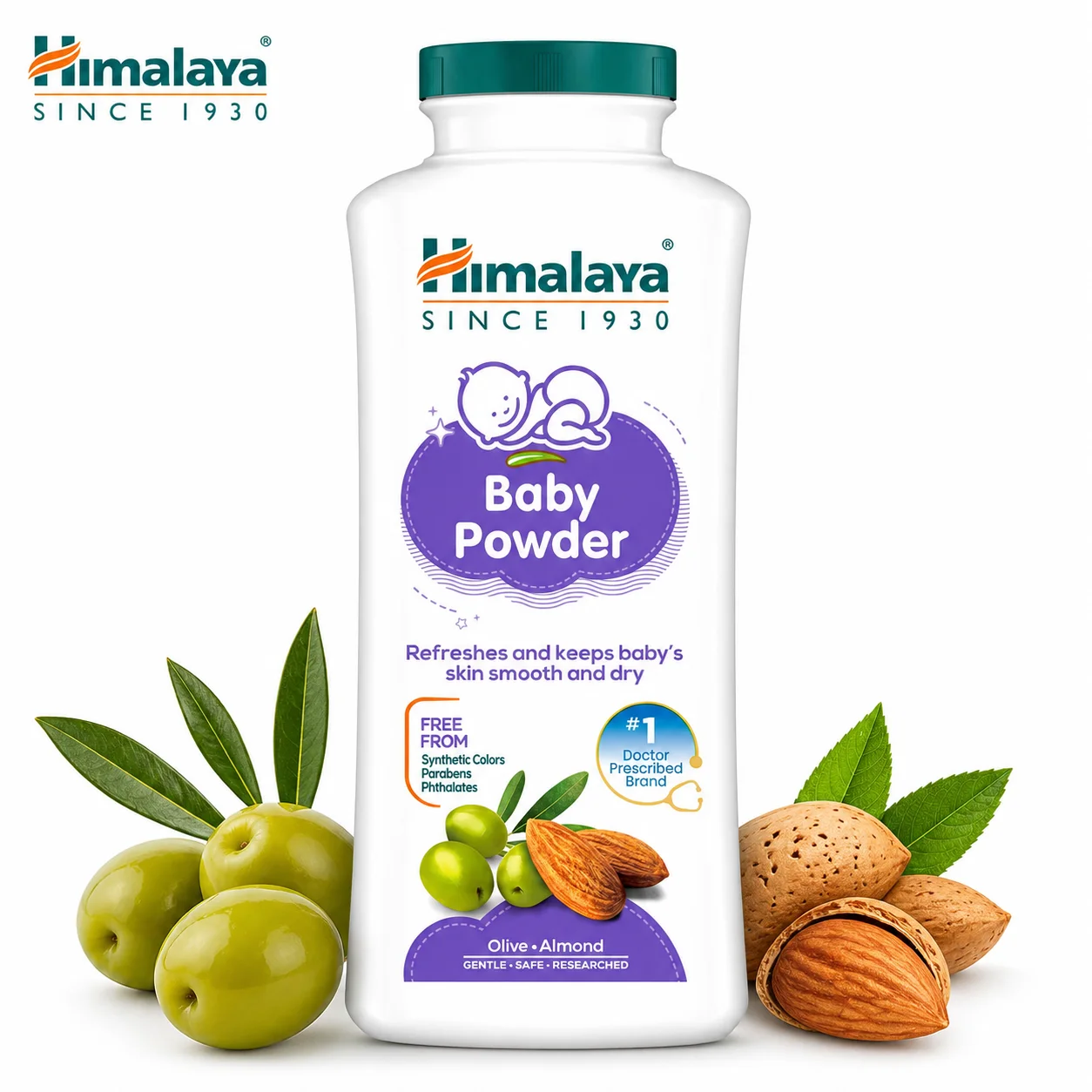Himalaya Baby Powder 100g | Gentle Rash Protection & Moisture Absorption | Soft & Safe Daily Baby Care with Olive & Almond for Delicate Skin