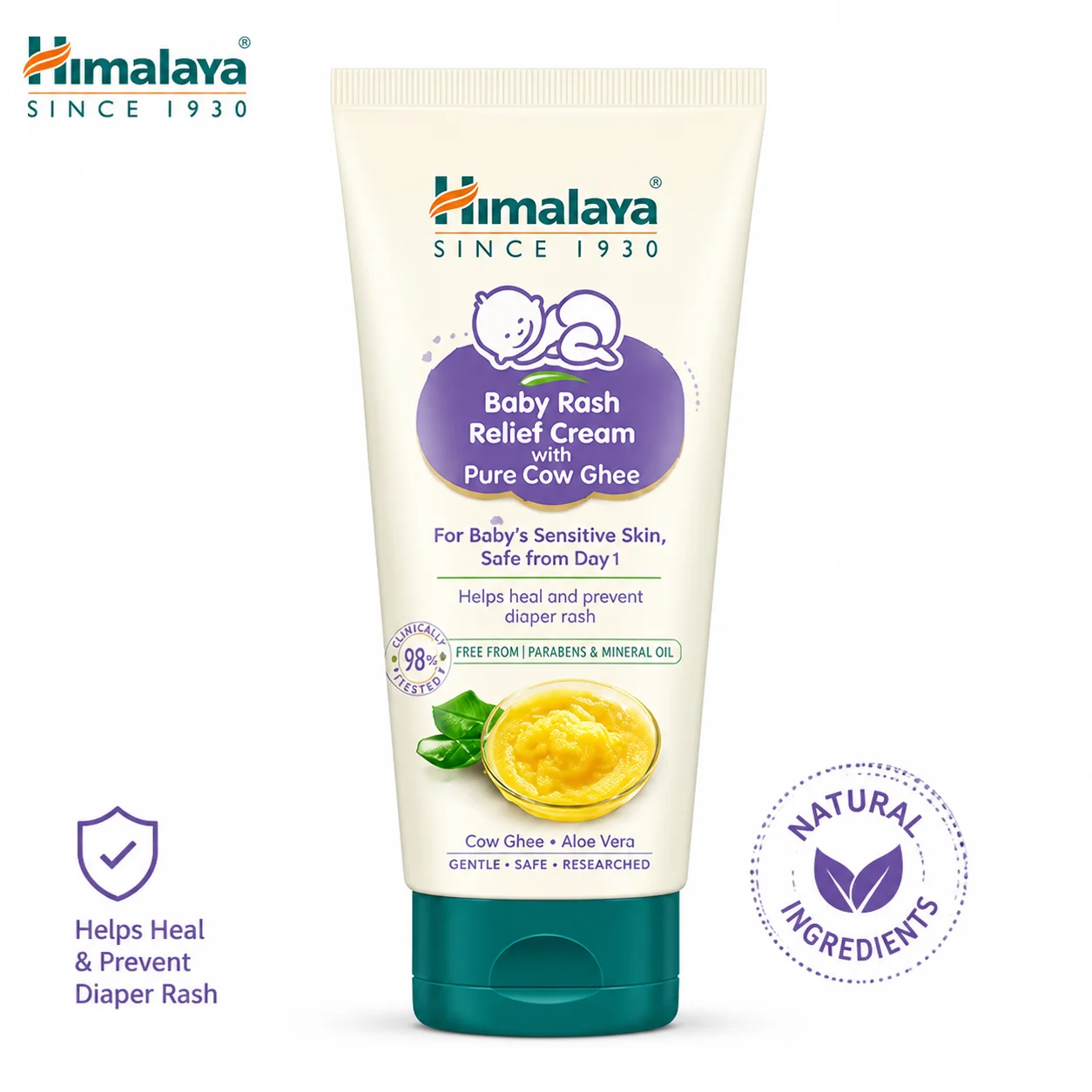 Himalaya Baby Rash Relief Cream with Pure Cow Ghee 50ml | Soothing Diaper Rash Care, Gentle Moisturizing Cream for Newborn & Sensitive Skin