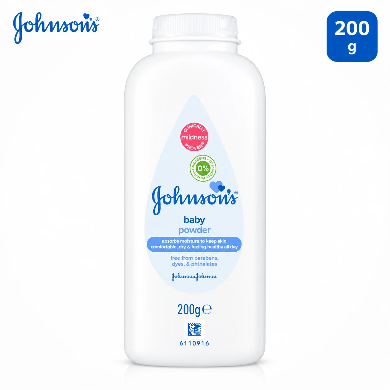 Johnson’s Baby Powder 200g | Gentle & Mild Talc | Moisture Absorbing Formula for Soft, Fresh & Healthy Baby Skin
