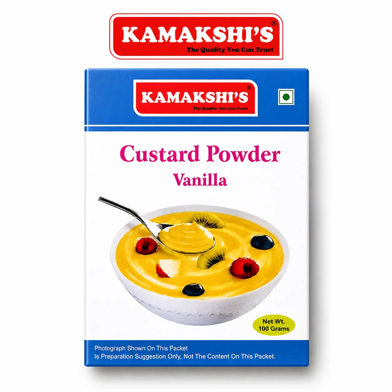 Kamakshi’s Vanilla Custard Powder 100g | Rich & Creamy Dessert Mix | Easy Instant Custard for Fruit Salads, Cakes & Ice Cream Toppings | Smooth Vanilla Flavor