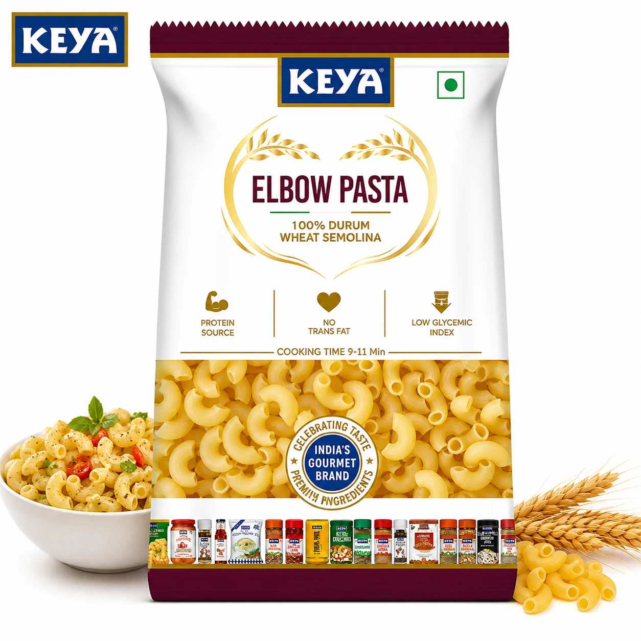 Keya Macaroni Elbow Pasta 400Gm | 100% Durum Wheat Semolina Pasta | High Protein Quick Cook Macaroni for Salads, Soups & Cheesy Pasta Recipes