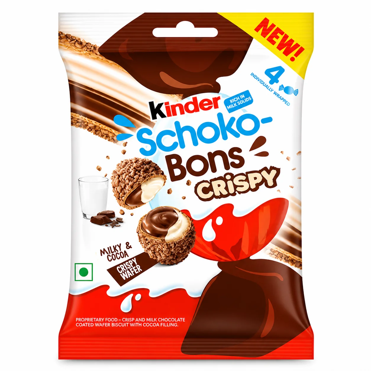 Kinder Schoko Bons Crispy Chocolate 22.4G | Crispy Wafer Bites with Creamy Milk Filling & Cocoa – Delicious Chocolate Snack for Kids & Sharing