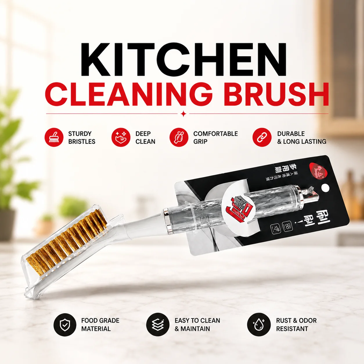 Kitchen Cleaning Brush | Heavy Duty Scrub Brush with Ergonomic Handle | Multipurpose Cleaning Brush for Kitchen Sink, Dishes, Cookware, Tiles & Stove | Durable Bristles. (Colors & Design May Vary)