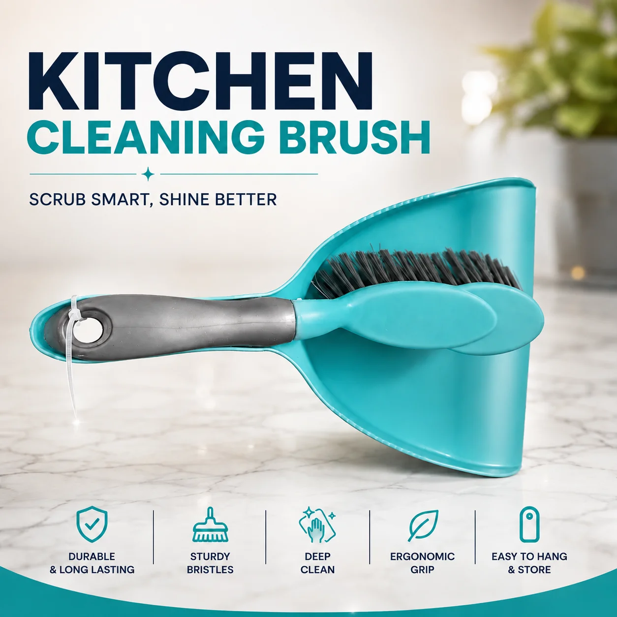 Kitchen Cleaning Brush & Dustpan Set | Heavy Duty Hand Brush with Ergonomic Grip | Multipurpose Cleaning Brush for Kitchen, Countertops, Tables, Crumbs, Dust & Household Cleaning. (Colors & Design May Vary)