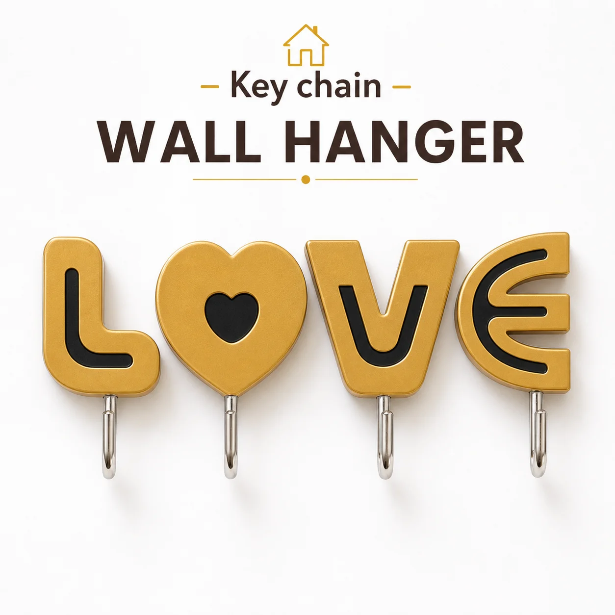 LOVE Design Wall Hooks Set | Decorative Self-Adhesive Key Holder Hooks – Stylish Multi-Key Wall Hanger for Home, Kitchen & Bathroom
