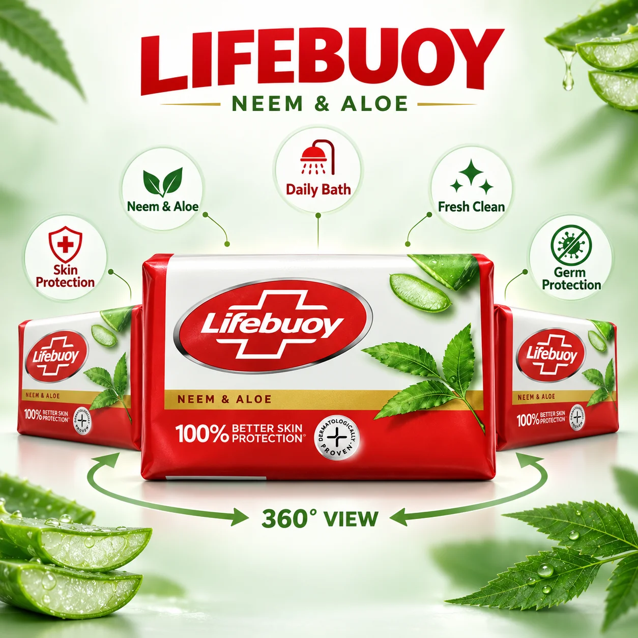 Lifebuoy Neem & Aloe Vera Bathing Soap | Daily Cleansing & Skin Protection 125g