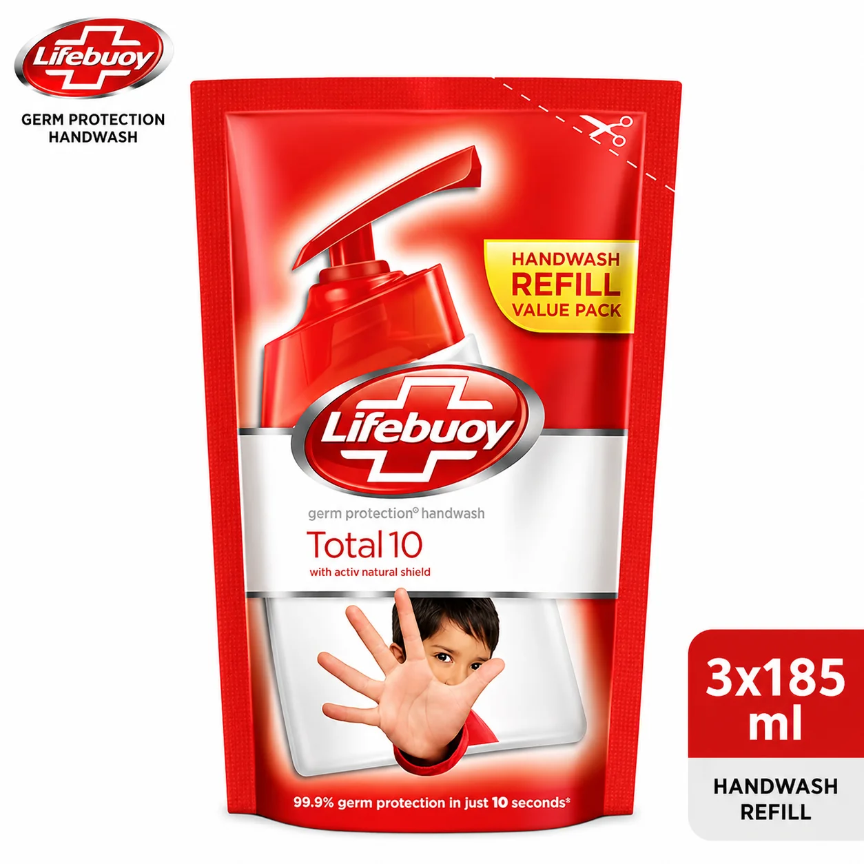 Lifebuoy Total 10 Protect Handwash Refill Pack 185ML x3 | 99.9% Germ Protection Liquid Soap | Value Pack for Family Hygiene & Everyday Use