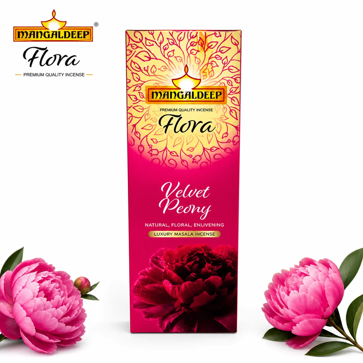 Mangaldeep Flora Velvet Peony Agarbathi Sticks 24N | Premium Floral Incense for Pooja, Meditation & Home Fragrance | Long-Lasting Luxury Aroma