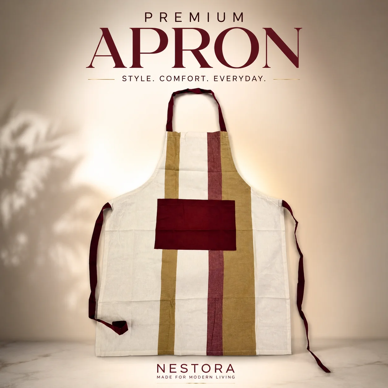 NESTORA Everyday Apron with Pocket | Durable & Lightweight Adjustable Kitchen Apron – Machine Washable for Cooking, Baking, Gardening, Painting & Home Use. (Colors & Design May Vary)