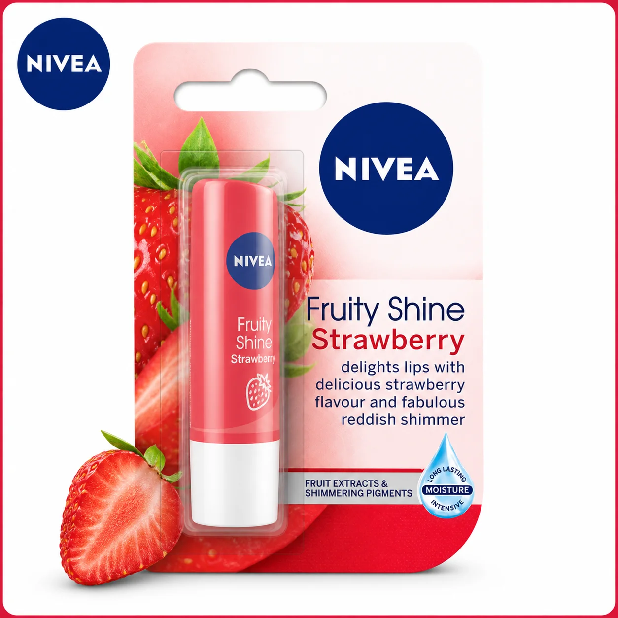 Nivea Strawberry Shine Lip Balm 4.8G | Fruity Lip Care with Natural Shine & 24H Moisture | Soft, Hydrated & Glossy Lips Daily