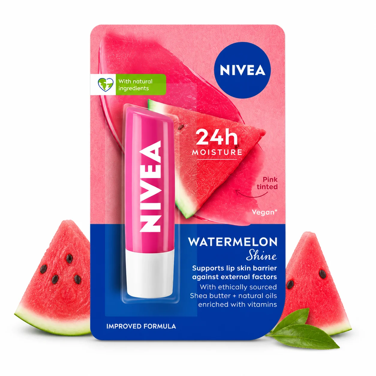 Nivea Watermelon Shine Lip Balm 4.8G | 24H Moisturizing Lip Care with Natural Oils & Pink Tint | Soft, Hydrated & Glossy Lips