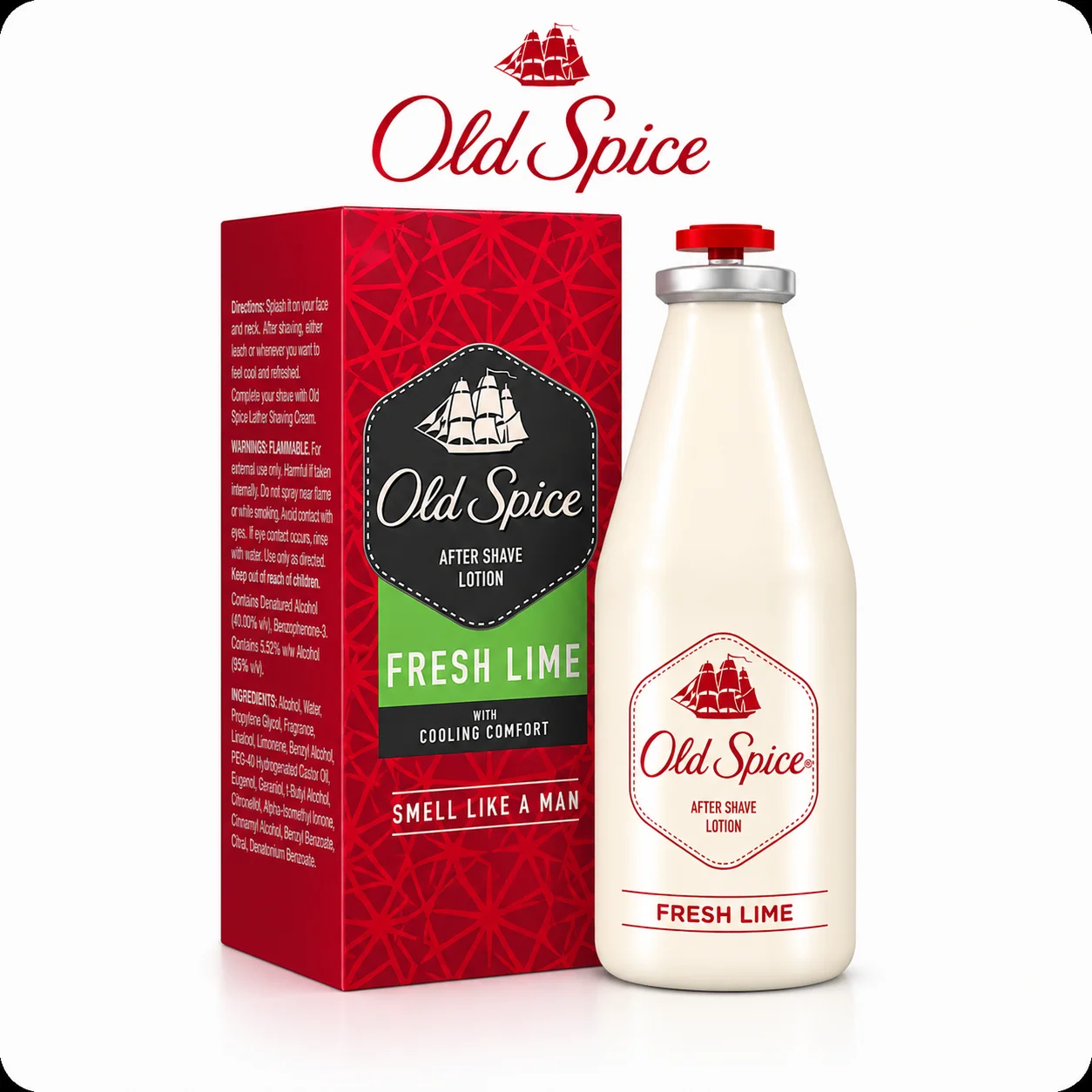 Old Spice Fresh Lime After Shave Lotion 50ml | Cooling & Refreshing Post Shave Care | Zesty Lime Fragrance for Men
