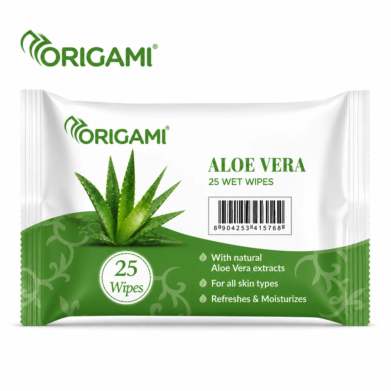 Origami Aloe Vera Wet Wipes 25 Sheets | Soft, Hydrating & Alcohol-Free Cleansing Wipes for Face, Hands & Travel Use