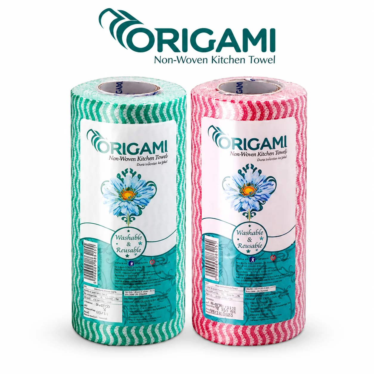 Origami Washable & Reusable Kitchen Towels 80 Pulls | Super Absorbent, Strong & Multi-Purpose Cleaning Cloth Roll | Reusable Non-Woven Wipes for Kitchen & Home