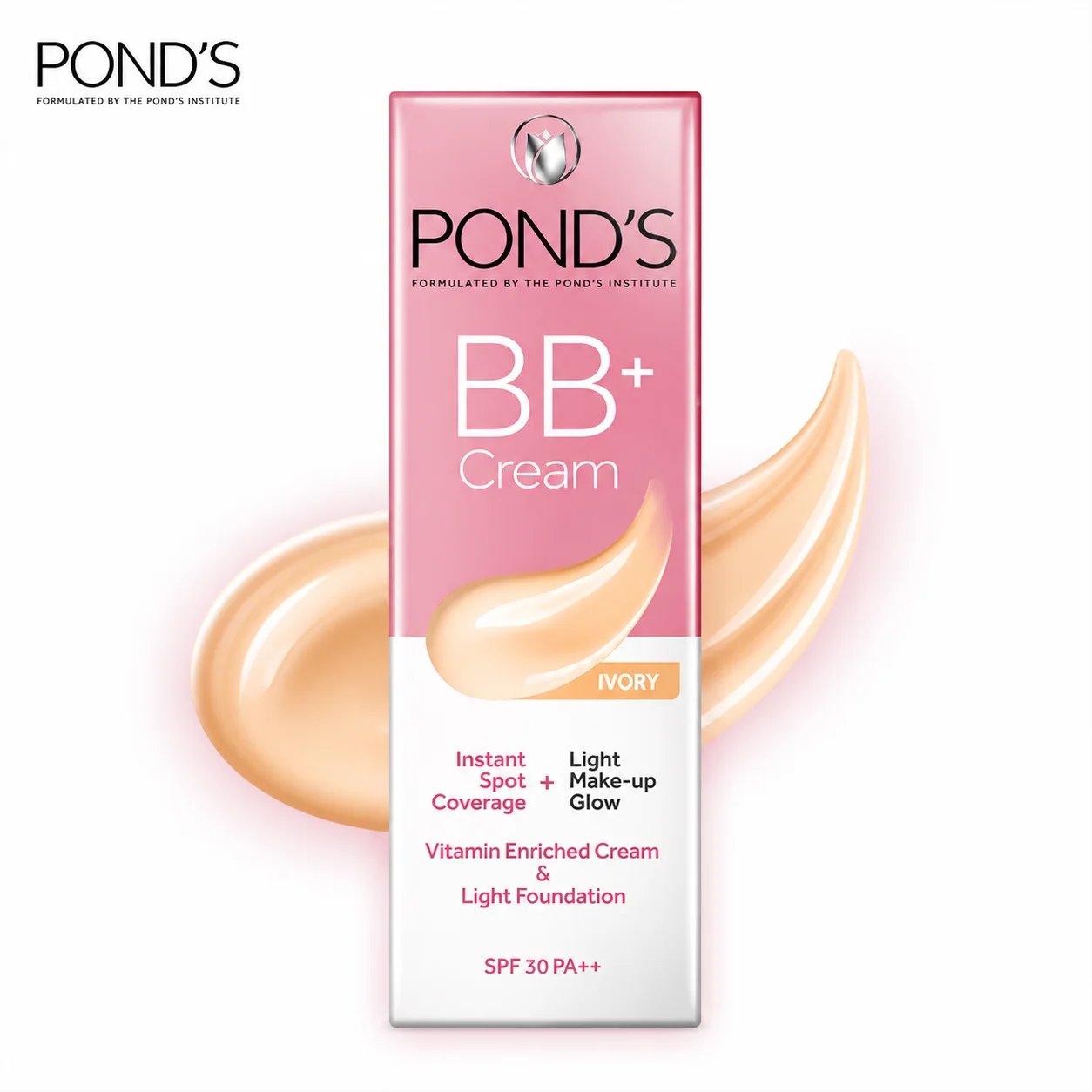 POND’S BB+ Cream Ivory 18g | Instant Spot Coverage, SPF 30 PA++ Protection & Natural Glow Lightweight Makeup Cream
