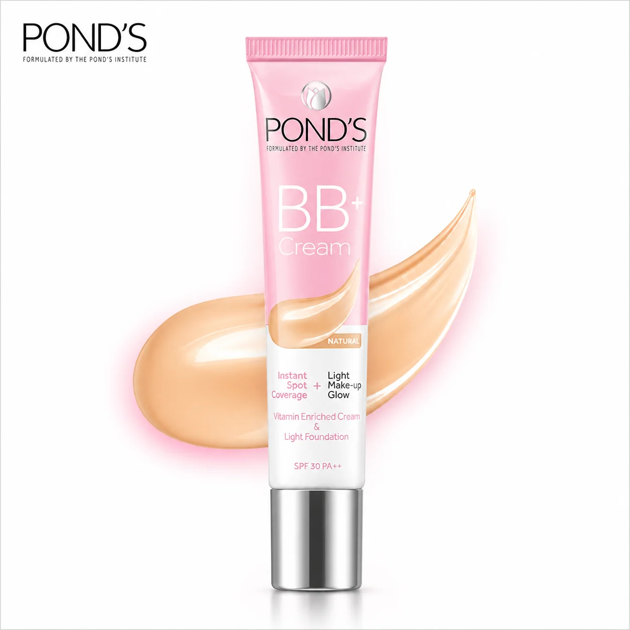 POND’S BB+ Cream Natural 18g | Instant Spot Coverage, SPF 30 PA++ Sun Protection & Natural Glow for Everyday Makeup Look