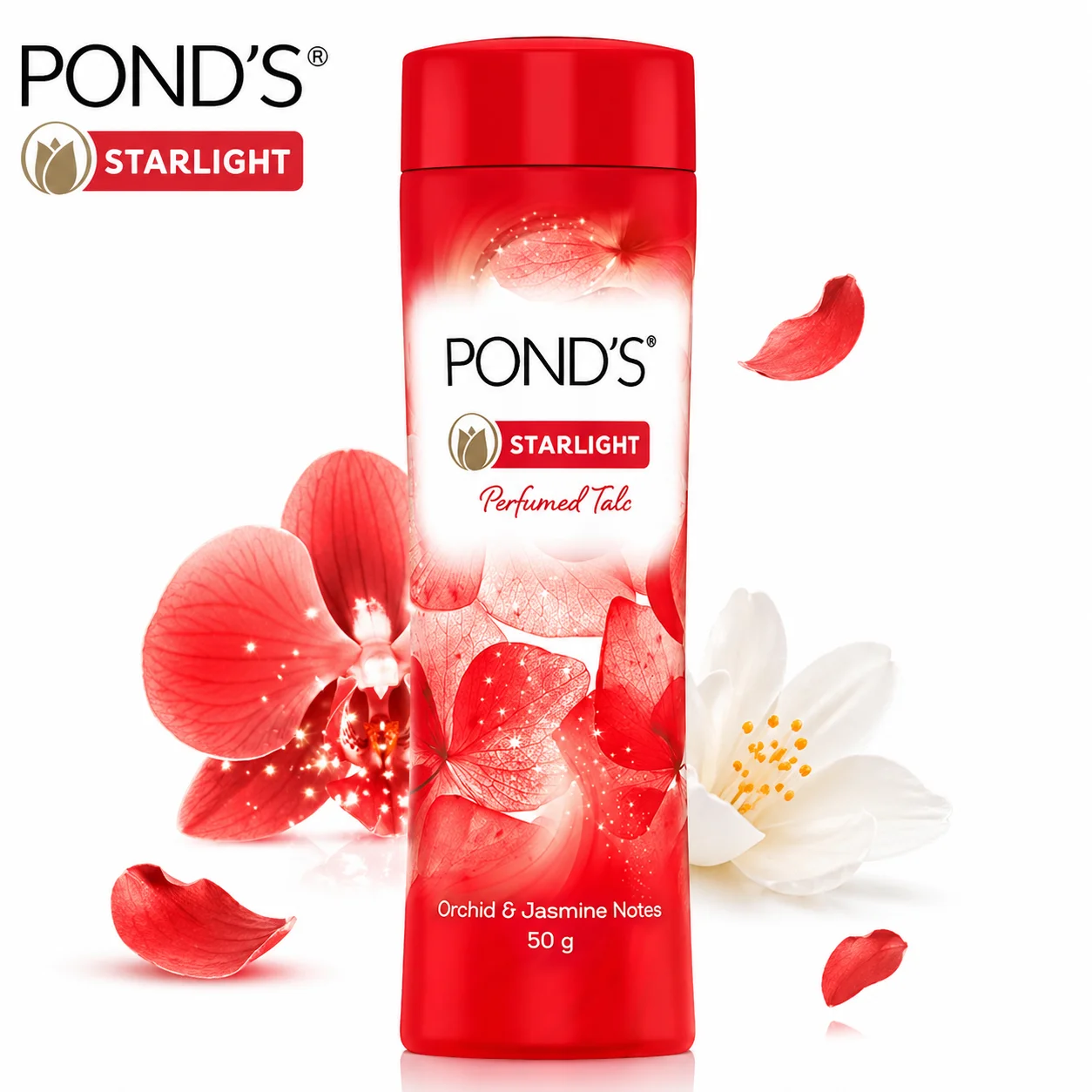 POND’S Starlight Perfumed Talcum Powder 50g | Long Lasting Floral Fragrance with Orchid & Jasmine - Soft Smooth Skin & All Day Freshness