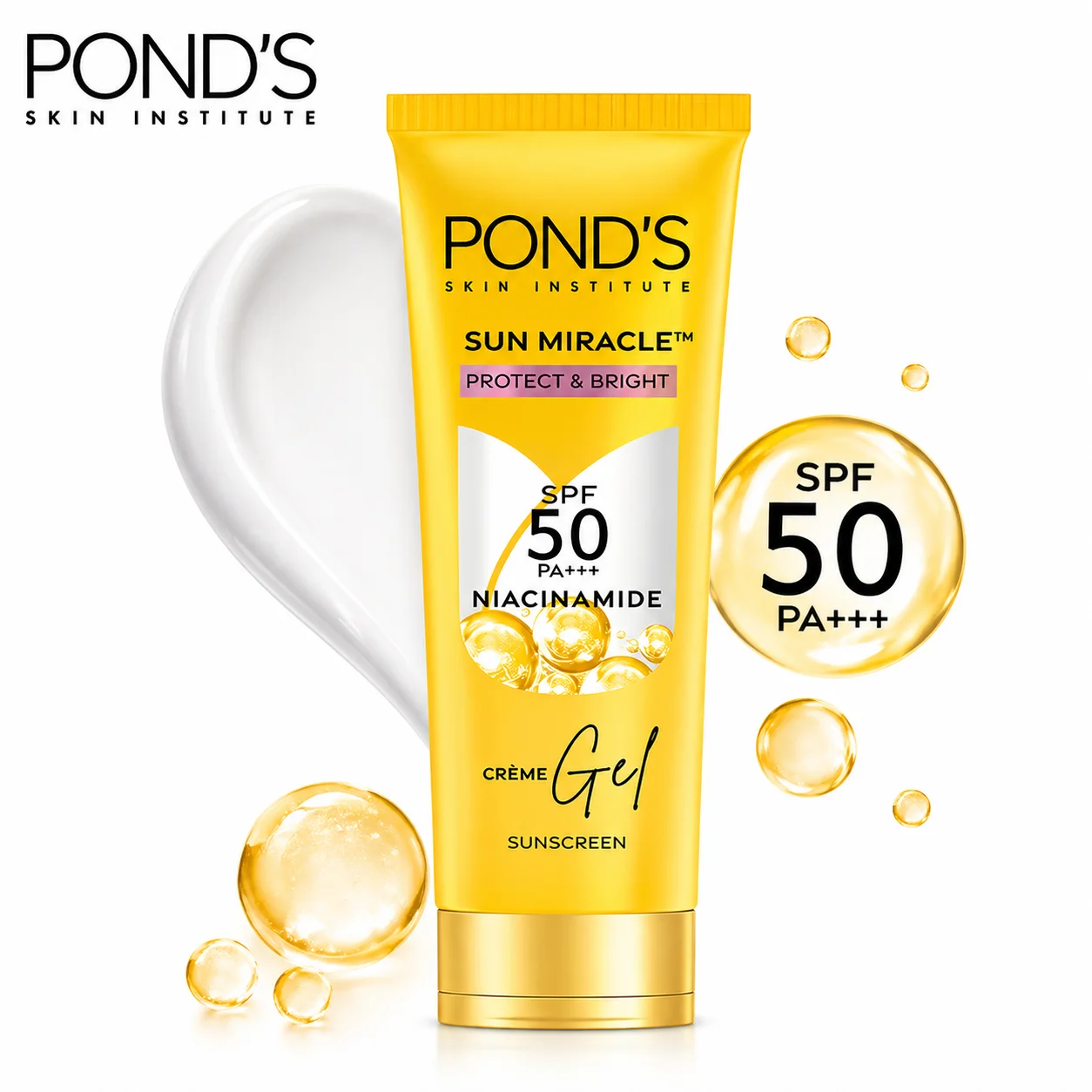 POND’S Sun Miracle SPF 50 PA+++ Creme Gel 12g | Lightweight Sunscreen with Niacinamide - UV Protection & Brightening for Daily Use