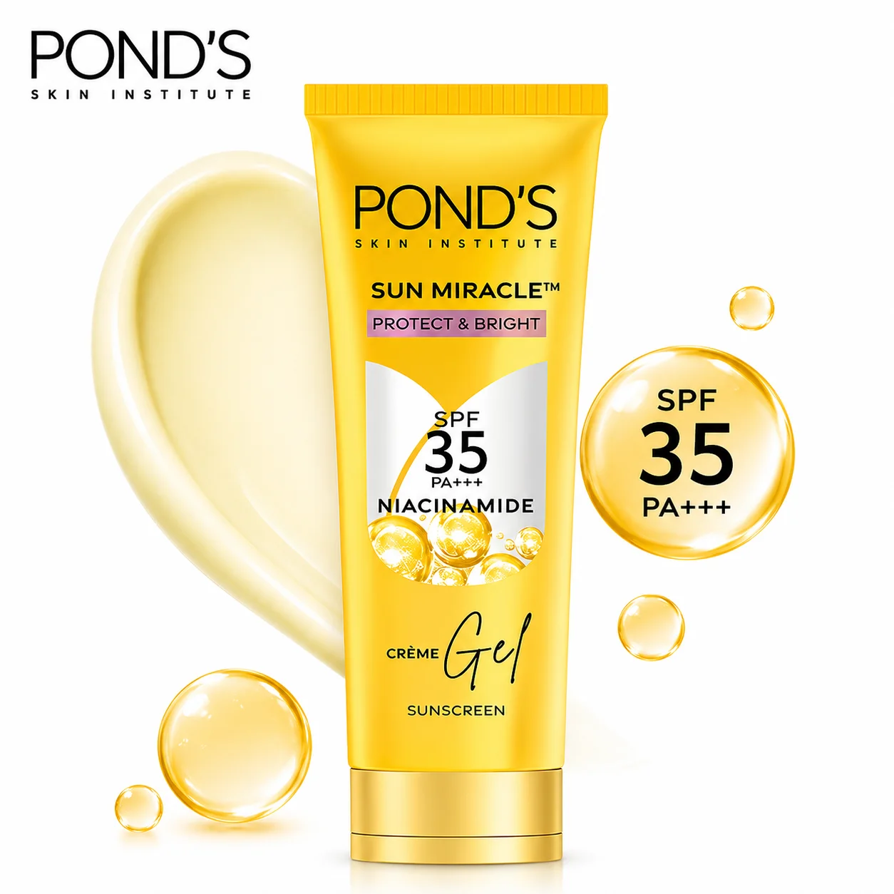 POND’S Sun Miracle SPF 35 PA+++ Light Creme Gel 15g | Daily Sunscreen with Niacinamide - Brightening UV Protection for All Skin Types