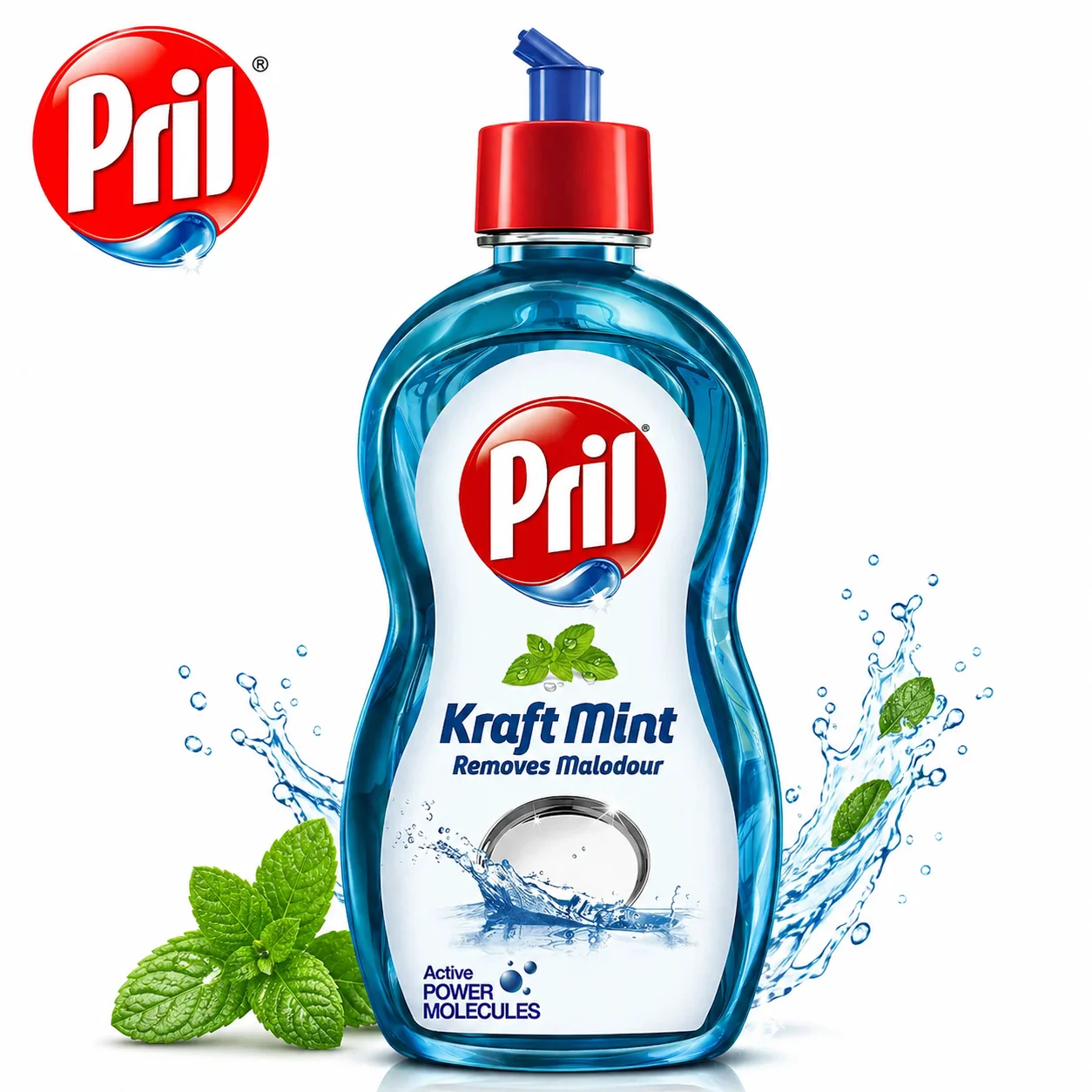 PRIL Kraft Mint Dishwashing Liquid 225ml | Tough Grease Cleaner with Mint Freshness - Odour Removal & Gentle on Hands