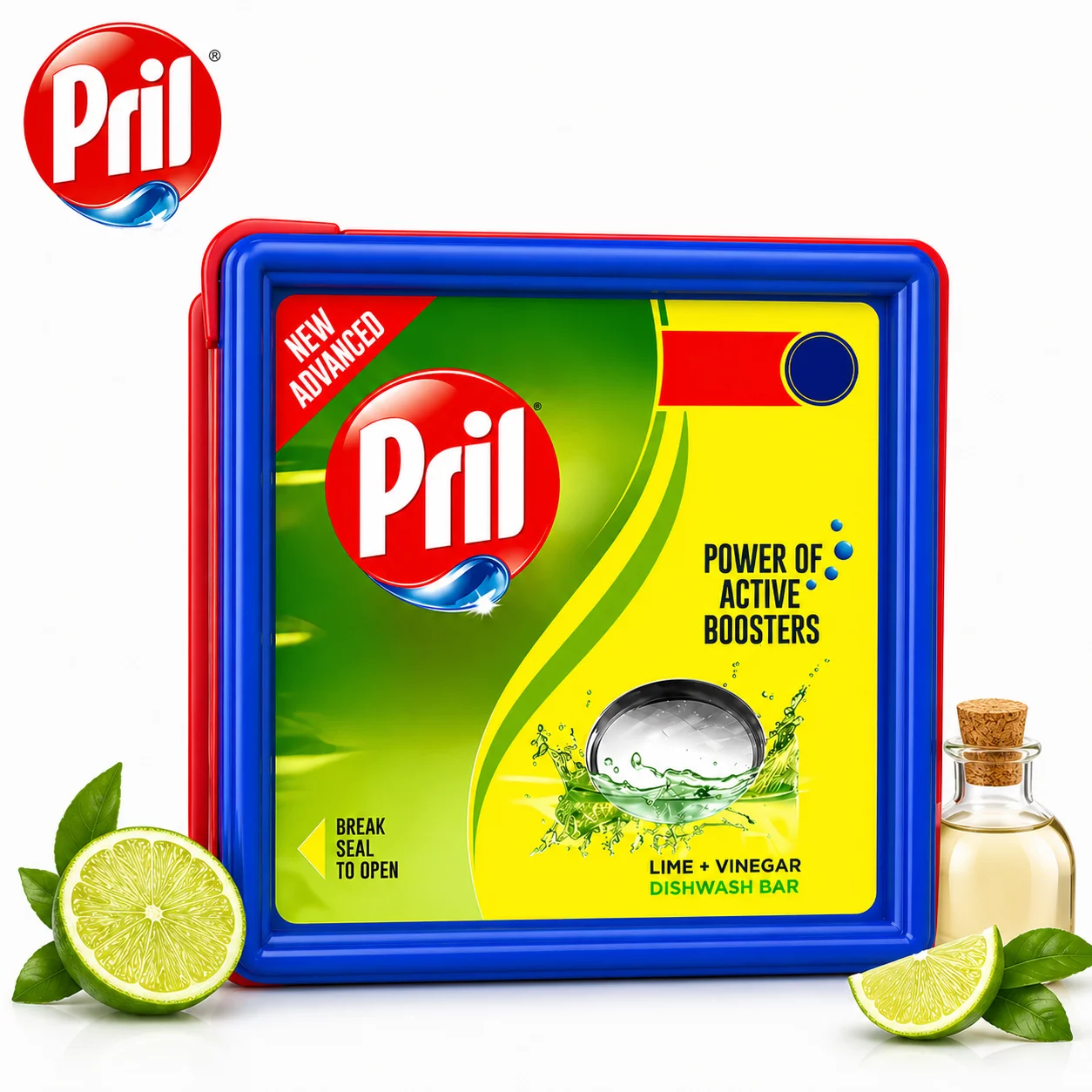 PRIL Lime Dishwash Bar 500g | Powerful Grease Cutter with Lime & Vinegar - Sparkling Clean Utensils & Long Lasting Freshness