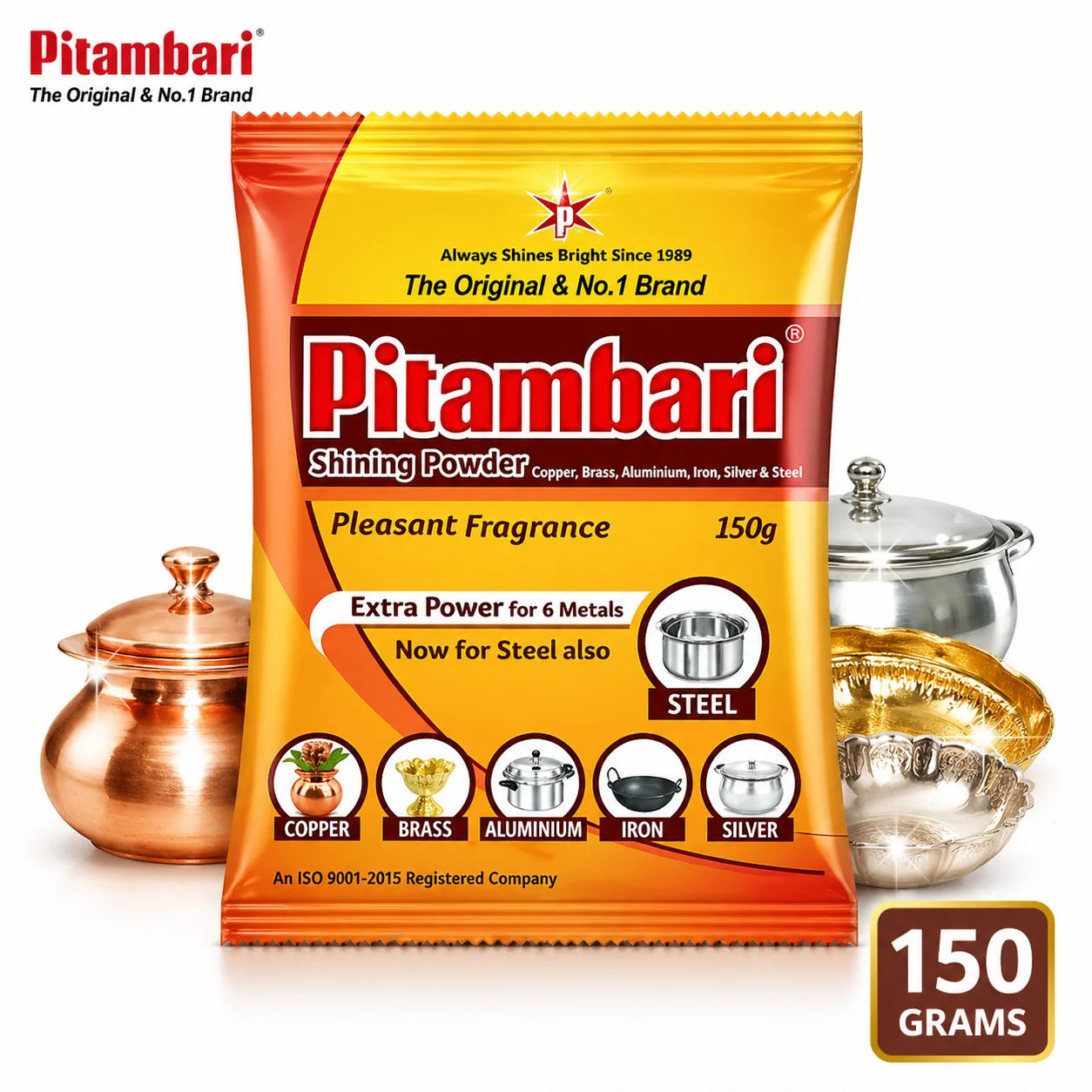 Pitambari Shining Powder 150g | Multi-Metal Cleaner for Brass, Copper, Steel & Silver – Instant Shine & Deep Cleaning Formula
