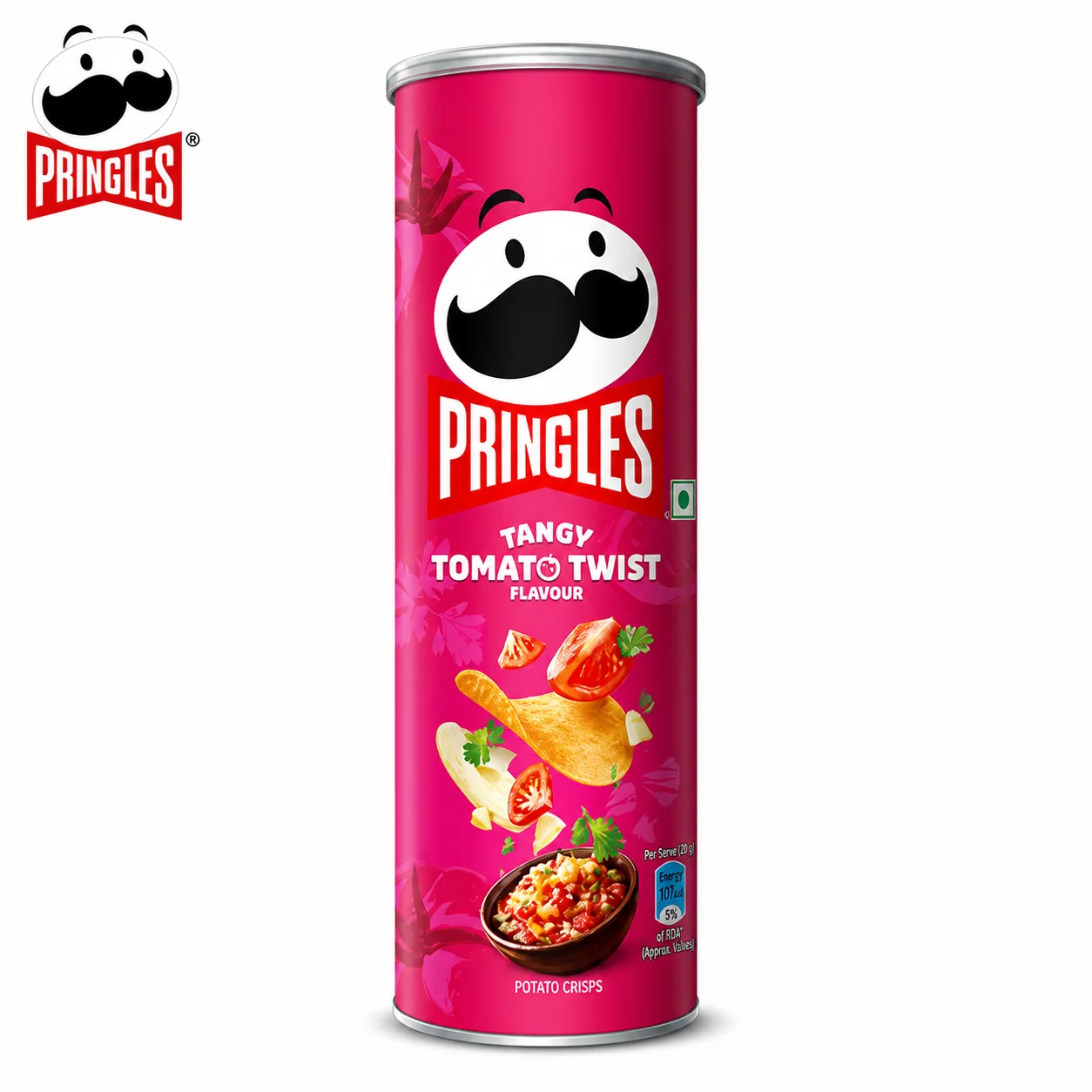 Pringles Tangy Tomato Twist 102G | Crispy Flavored Potato Chips with Zesty Tomato Taste | Perfect Snack for Parties, Travel & Kids