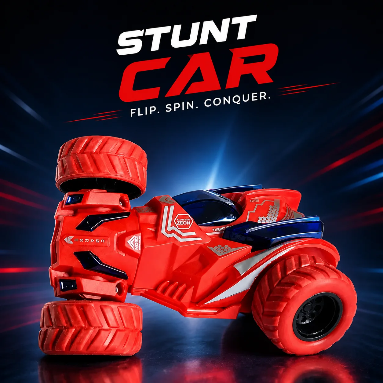 Racing 360° Stunt Car for Kids | 2.4GHz Remote Control Rechargeable Racing Toy Car with LED Lights, High Speed, Double-Sided Flips & All-Terrain Tires | Gift for Boys & Girls. (Colors & Design May Vary)