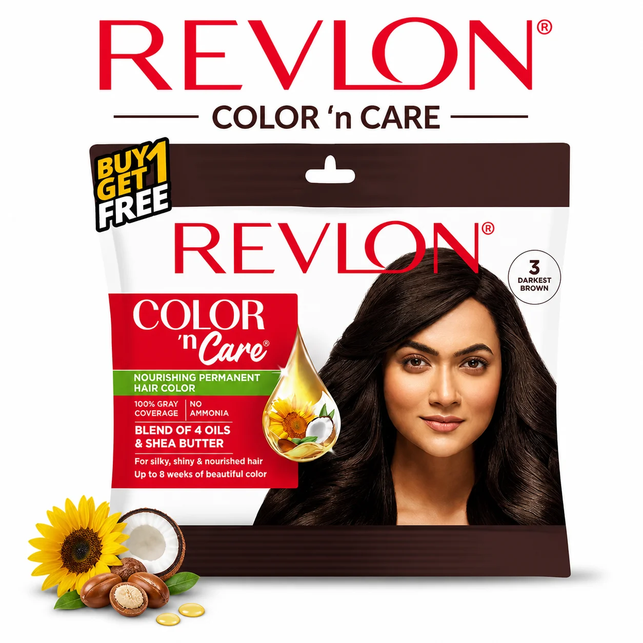 Revlon Color Care Darkest Brown Hair Color | 100% Gray Coverage, Ammonia-Free Nourishing Formula | Long-Lasting Salon Finish at Home | Buy 1 Get 1