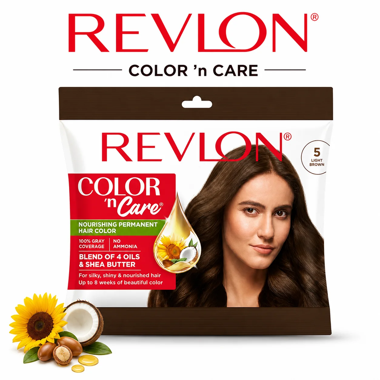 Revlon Color Care Hair Color 5 Light Brown | No Ammonia Nourishing Hair Dye | 100% Gray Coverage Buy 1 Get 1 Free