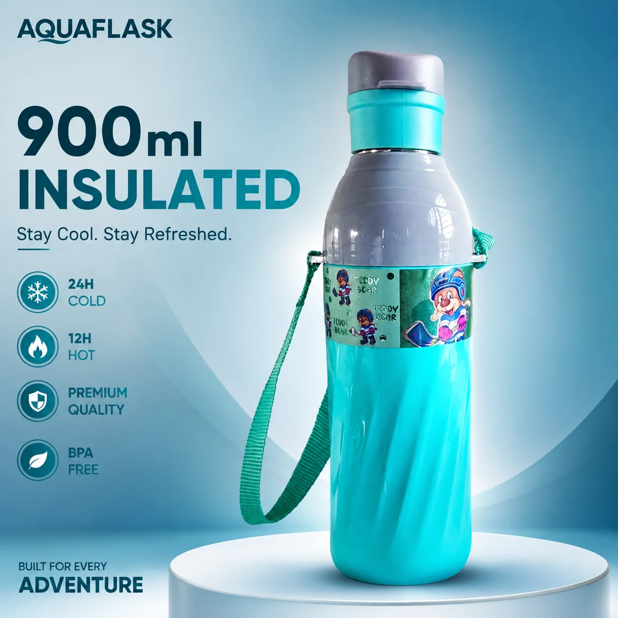 Simba 900ml Insulated Water Bottle | 24H Cold & 12H Hot | BPA-Free Leak-Proof Bottle with Flip Cap & Carry Strap | Reusable Sports Bottle for Gym, School, Office, Hiking & Travel. (Colors & Design May Vary)