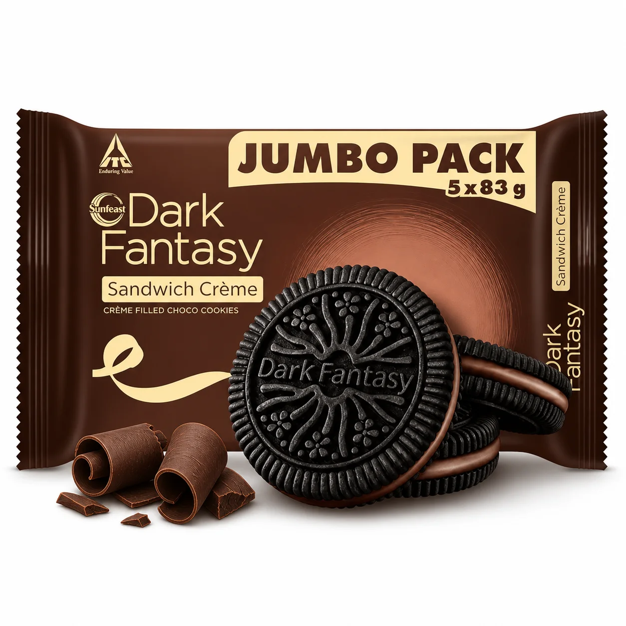 Sunfeast Dark Fantasy Sandwich Crème Choco 249G | Premium Chocolate Cream Biscuits – Rich Cocoa Crunch Snack for Tea Time, Kids & Dessert Lovers