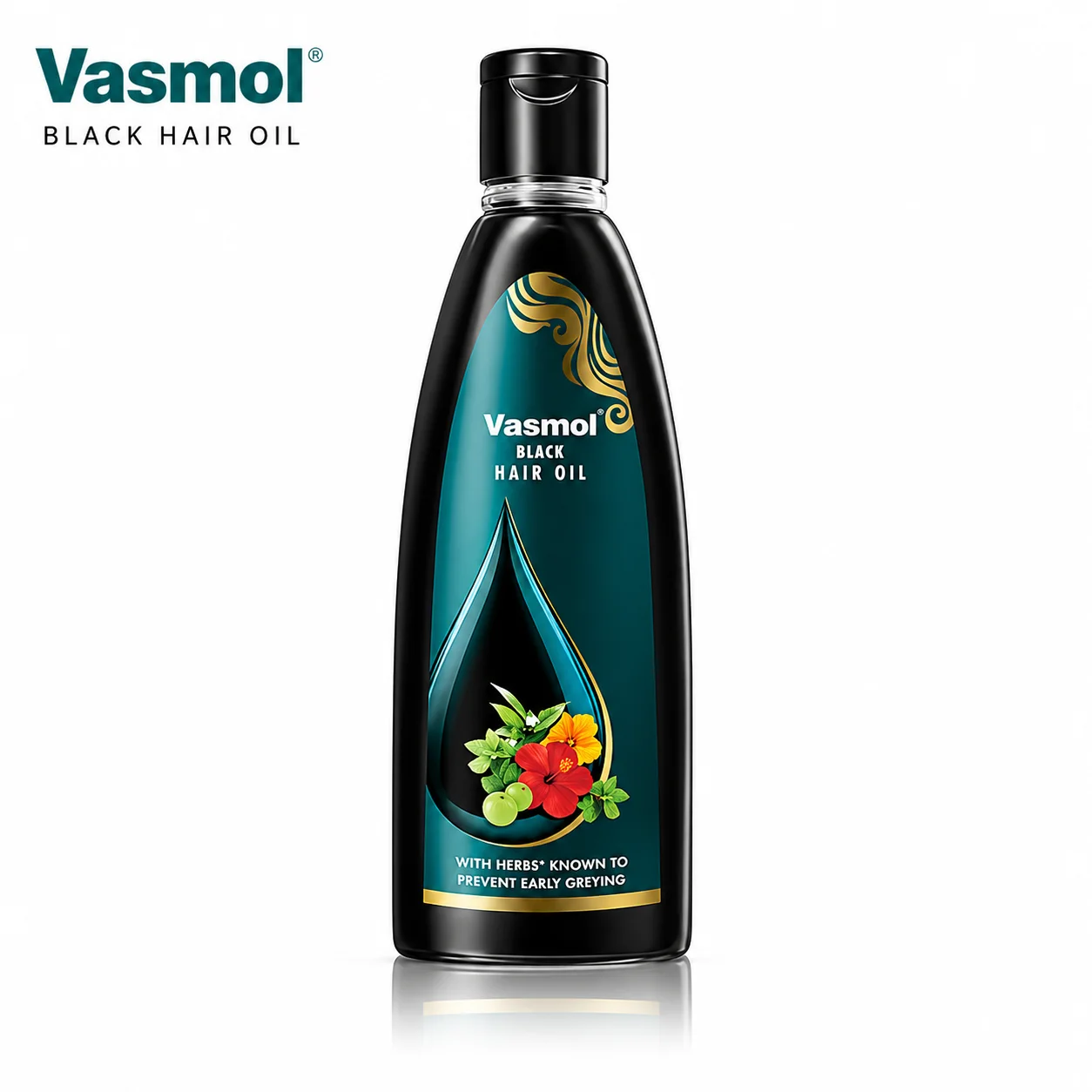 Vasmol Black Hair Oil 100ML | Herbal Hair Growth Oil with Amla, Bhringraj & Hibiscus | Prevents Grey Hair & Strengthens Roots for Healthy, Shiny Hair