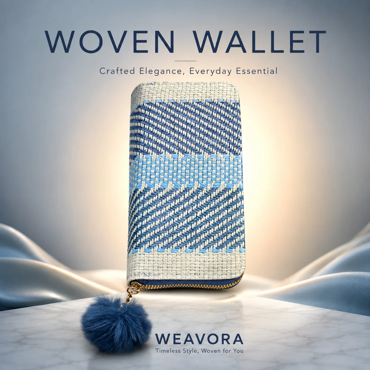 WEAVORA Women’s Woven Wallet | Premium Zip Around Ladies Wallet with Multiple Compartments & Pom-Pom Charm | Stylish Spacious Purse for Cards, Cash & Daily Use. (Colors & Design May Vary)